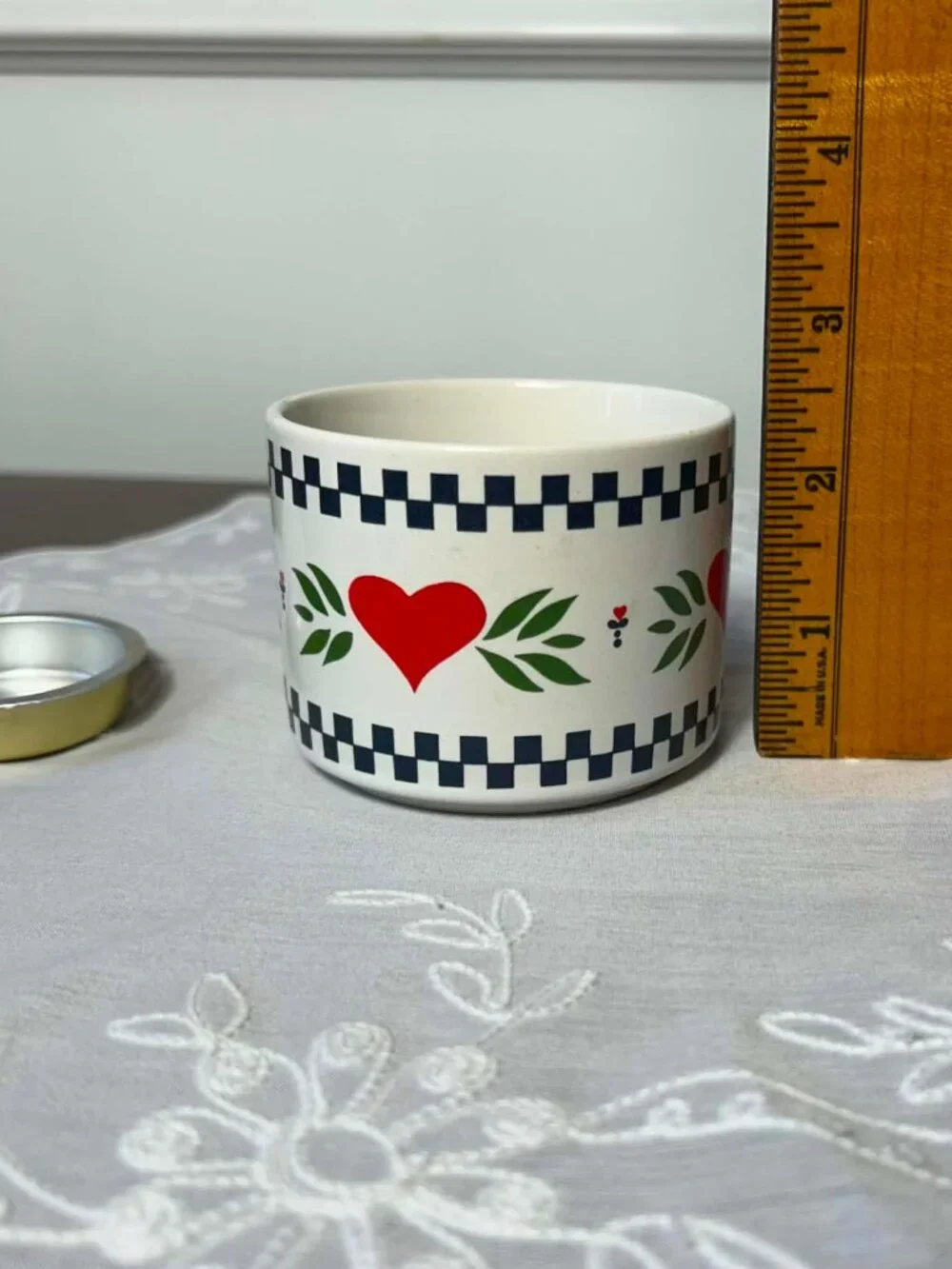 Vintage 80s Red Heart Ceramic Votive Candle Holder